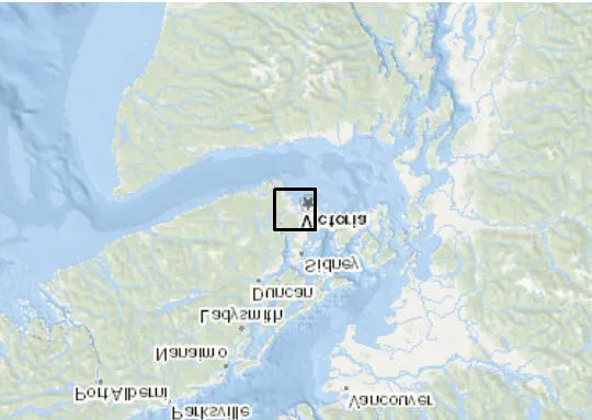Regional locator map showing the project area near Victoria, British Columbia