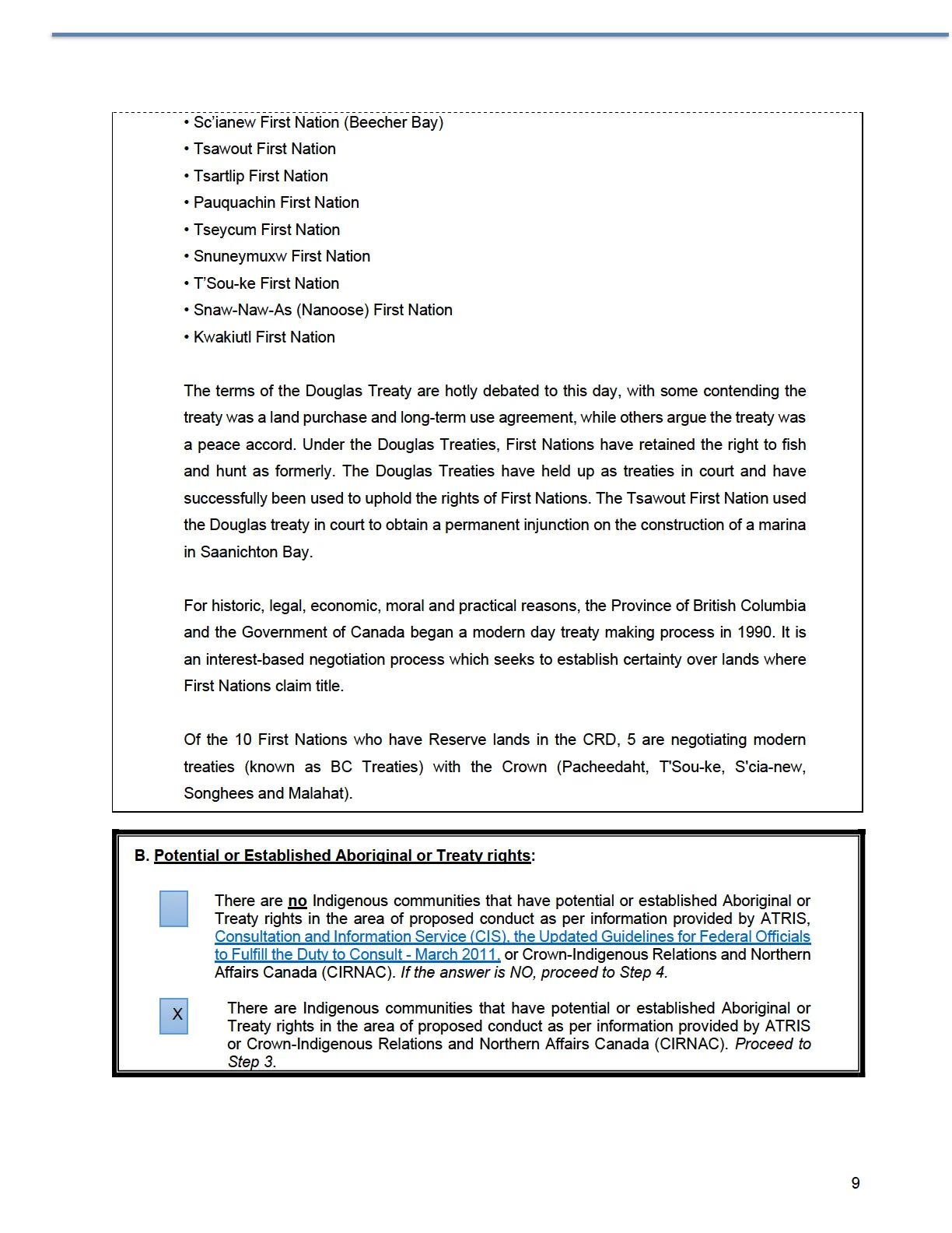 Page concluding Douglas Treaty discussion and containing Step 2 determination box