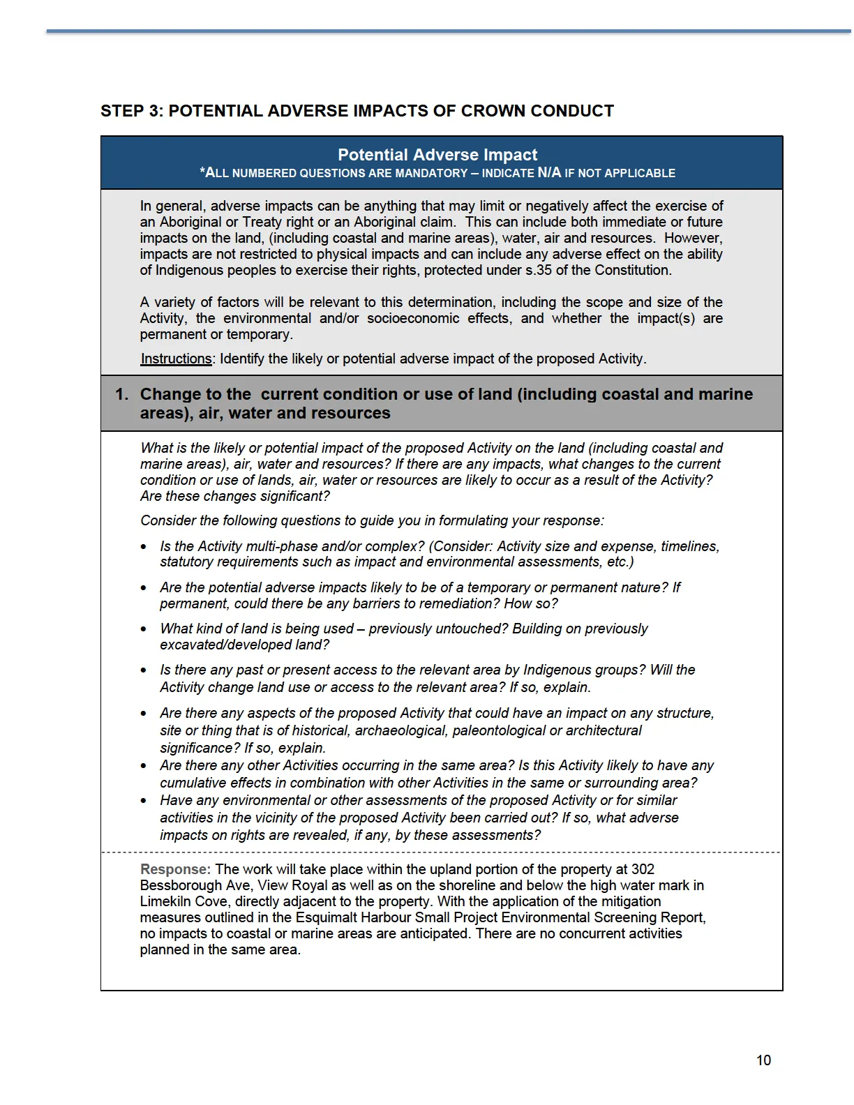 Page introducing Step 3 and detailing potential changes to land/resource conditions