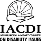 Original logo for IACDI – Intermunicipal Advisory Committee on Disability Issues featuring a hand holding a stylized sunburst wheel