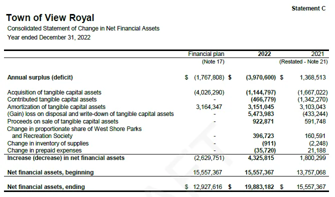 Consolidated Statement of Change in Net Financial Assets