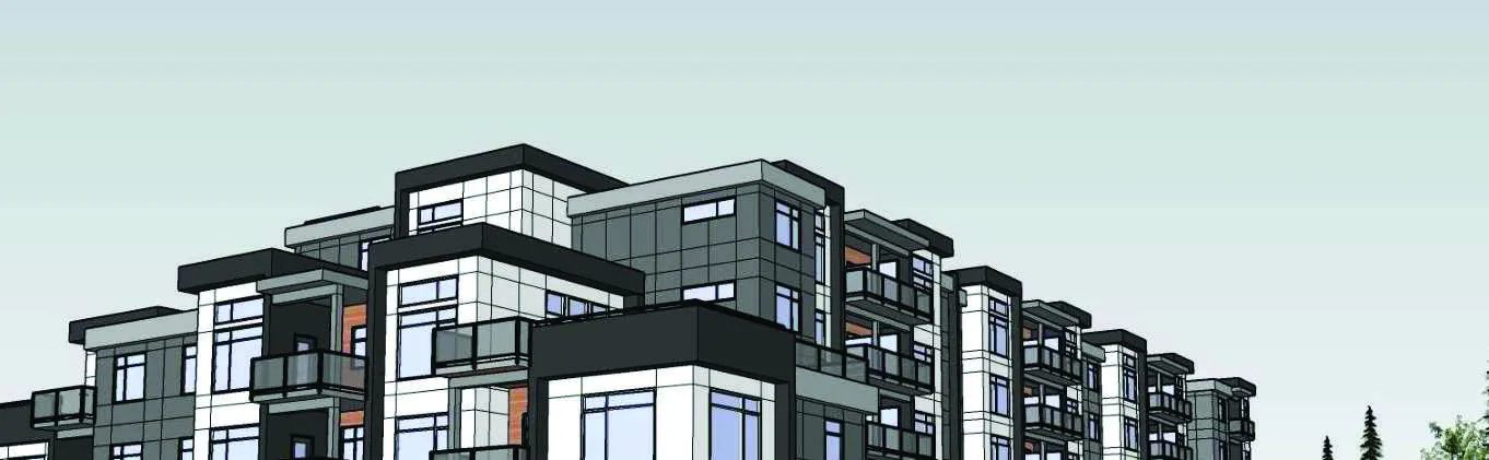 West Elevation - Lower section, secondary entrance, and site grade rendering