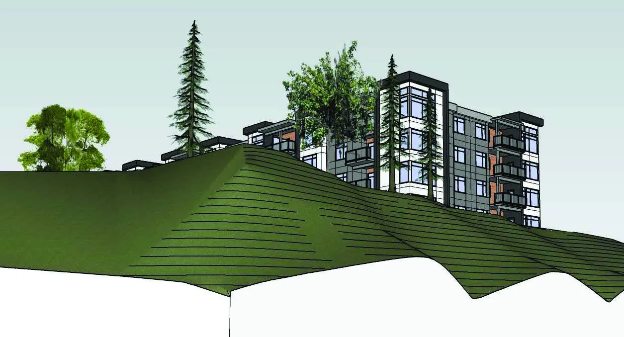Concept rendering of building entrance and hillside
