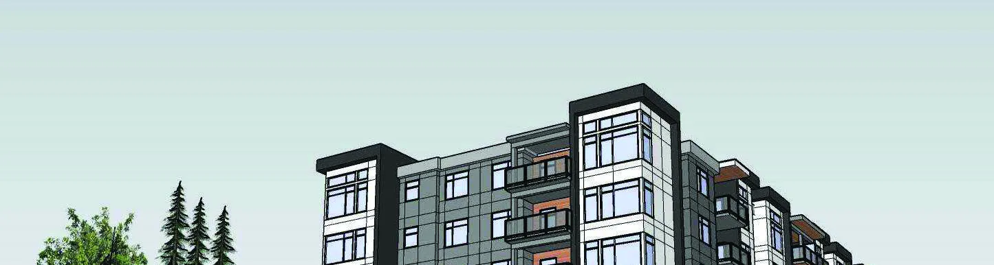 Close-up concept rendering of building facade