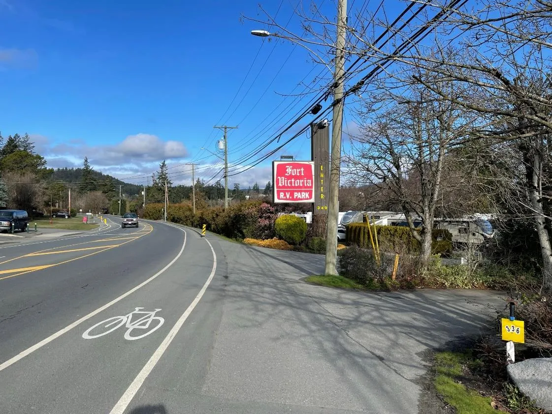 Painted bike lane on Island Highway west of Burnett Rd