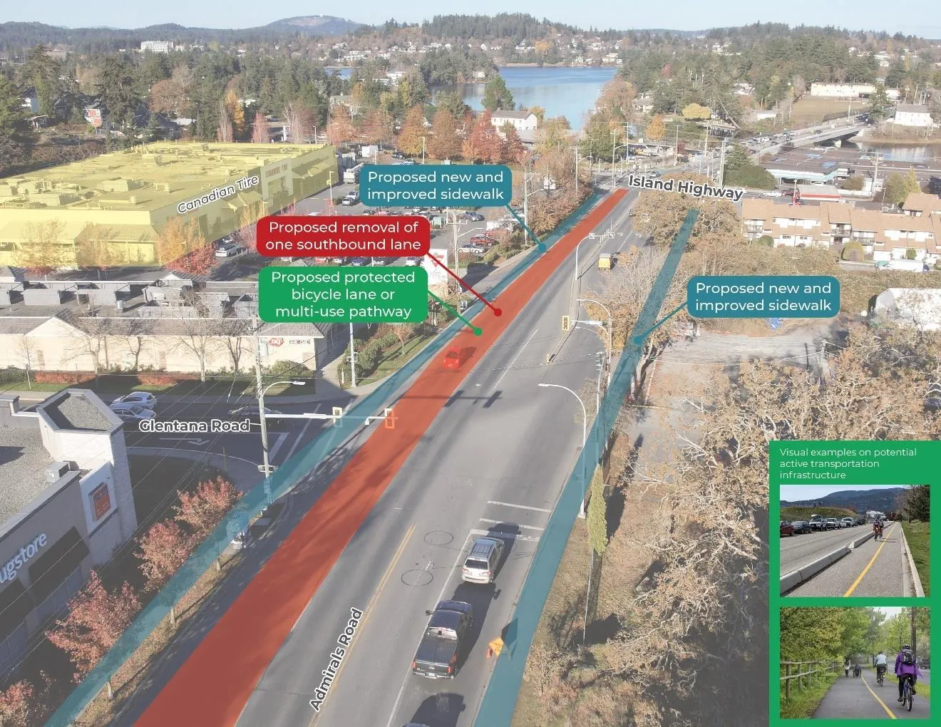 Aerial view of the Island Highway corridor