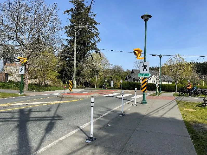 Signage at the Galloping Goose / Atkins Road crossing