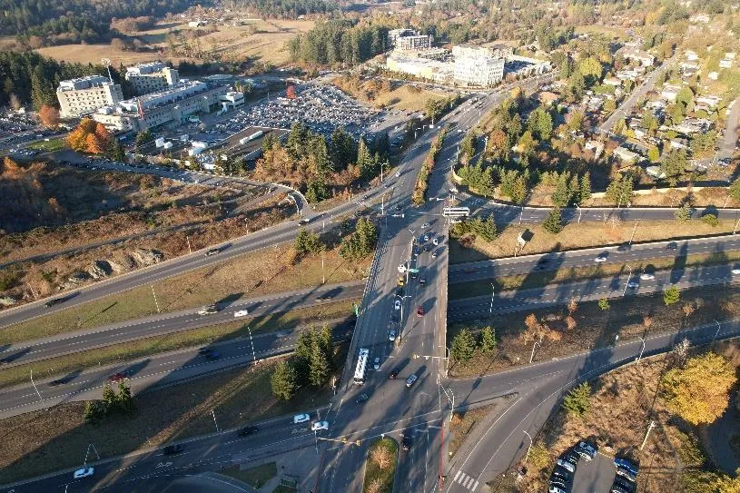 Aerial view of the Helmcken Interchange