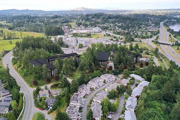 Aerial rendering of a large multi-unit residential project on Erskine Lane