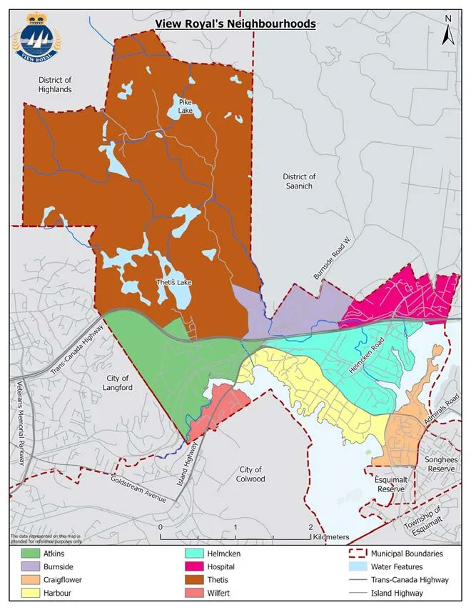 Large-scale map showing View Royal's location within the context of the entire Capital Regional District