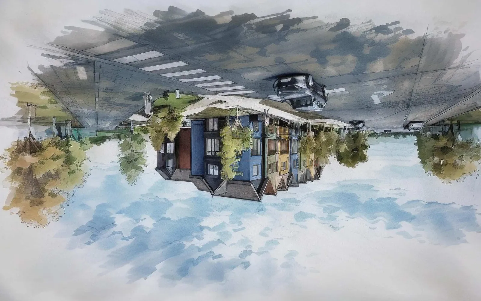 Building B - Rear Yard Aerial Perspective Rendering
