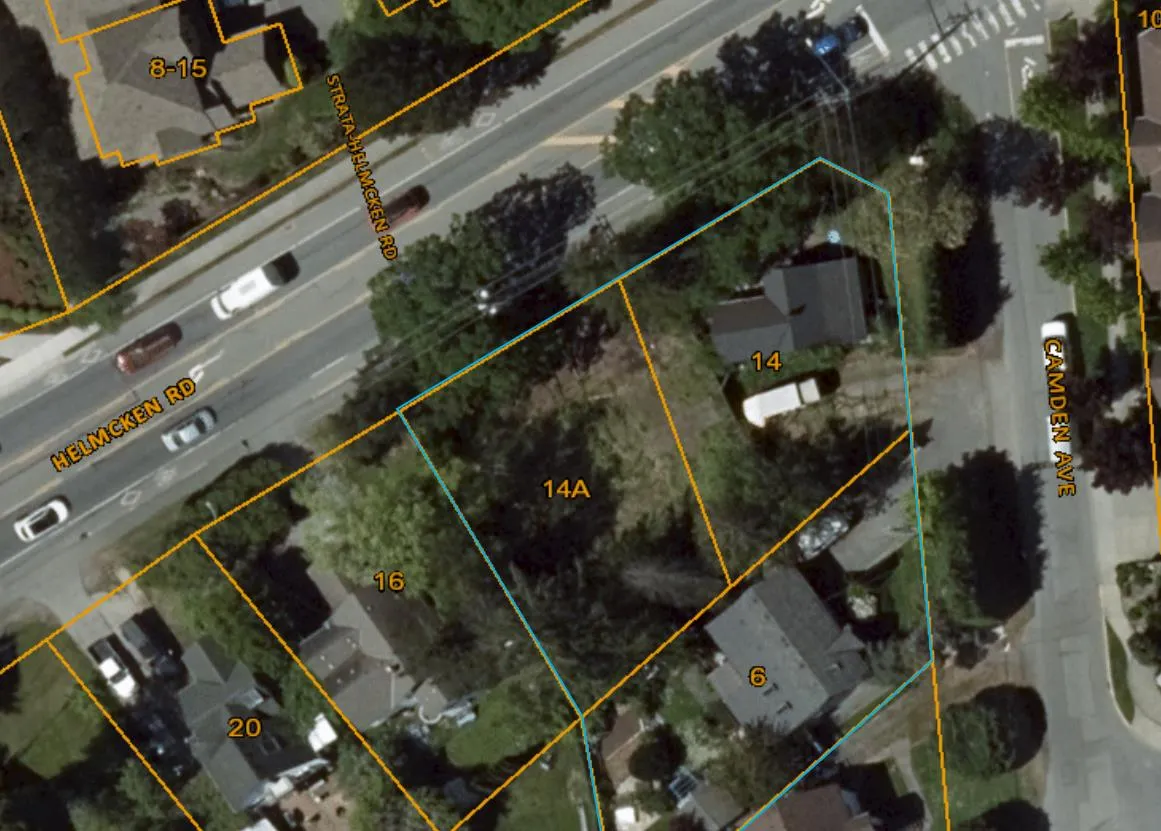 Site context air photo: The approximate boundary of the subject site is outlined in blue.