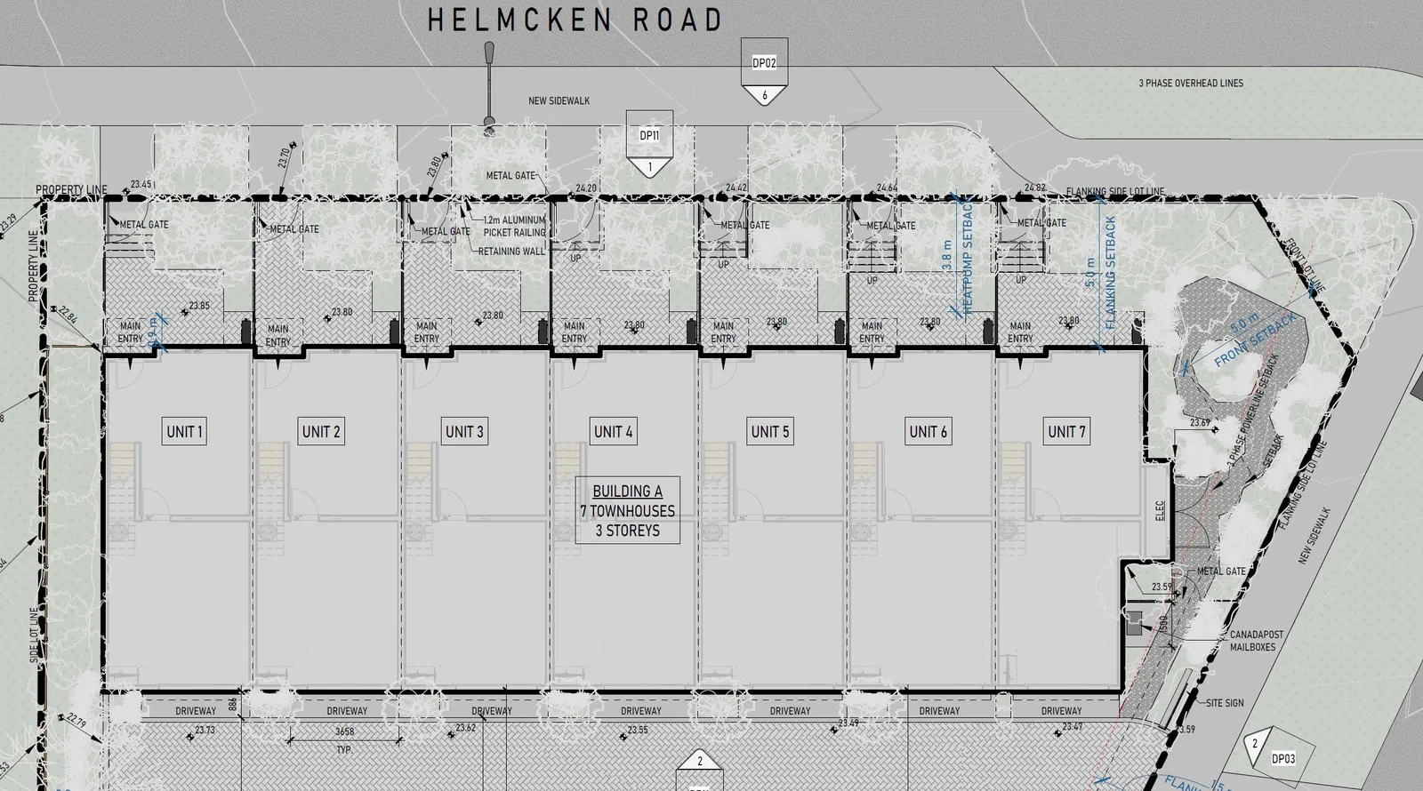 Detail of the strata access road showing the proposed 6.7 m width of the maneuvering aisle