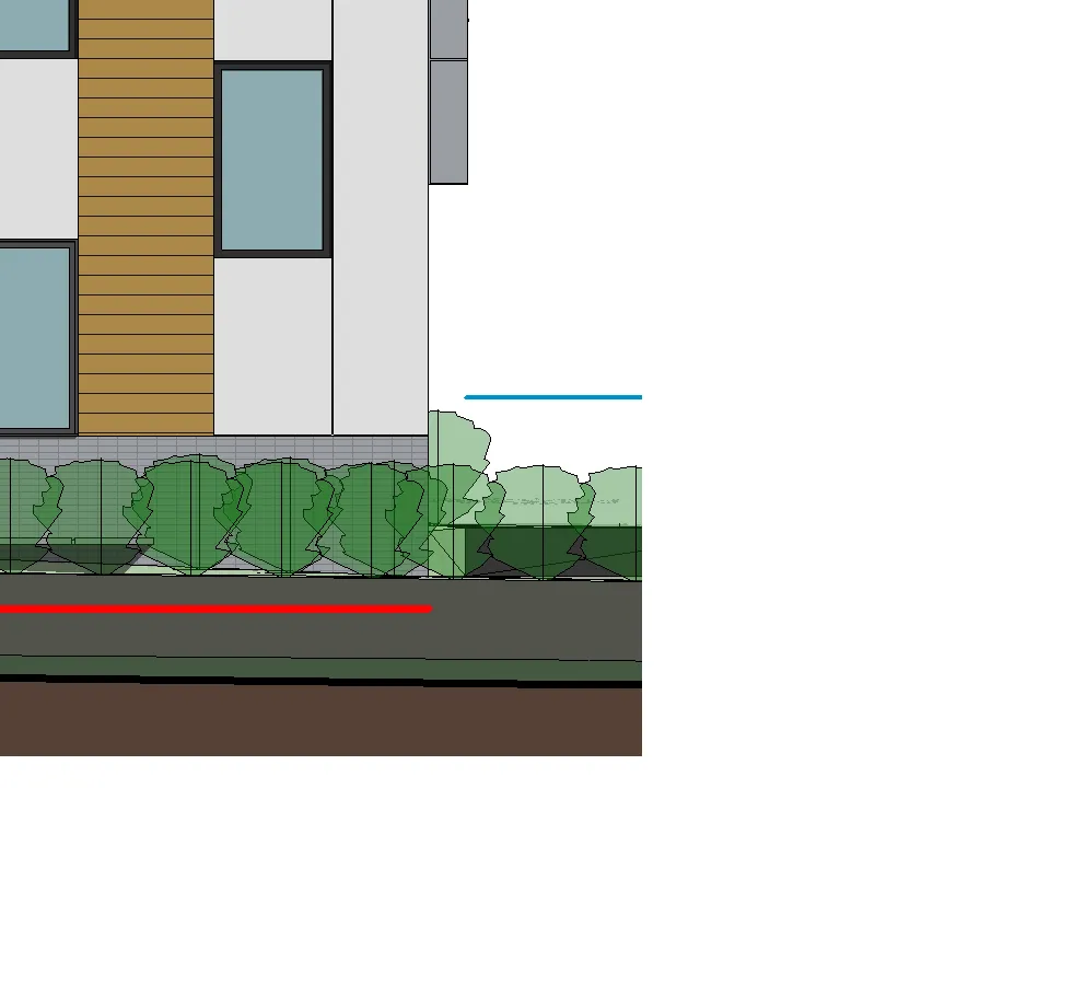 Detail of windows and glass balconies on Building 1 facade