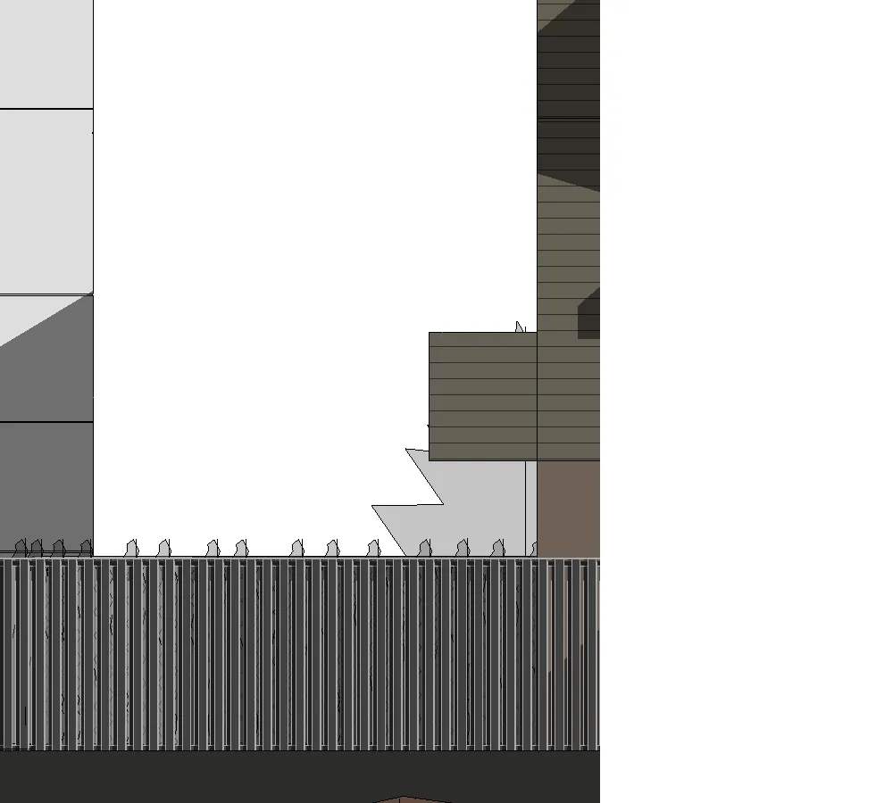 Facade detail of Building 2 with horizontal cedar stained wood panels