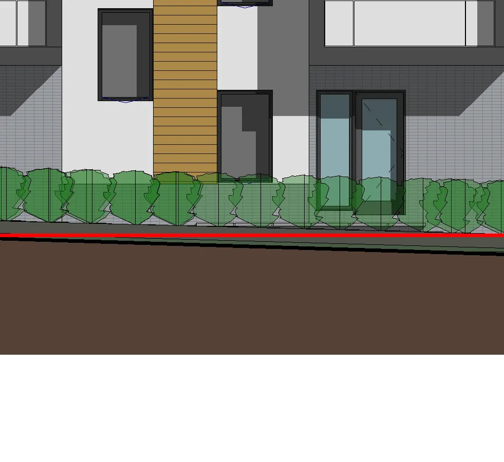 Ground level detail at the far right edge of the North Elevation