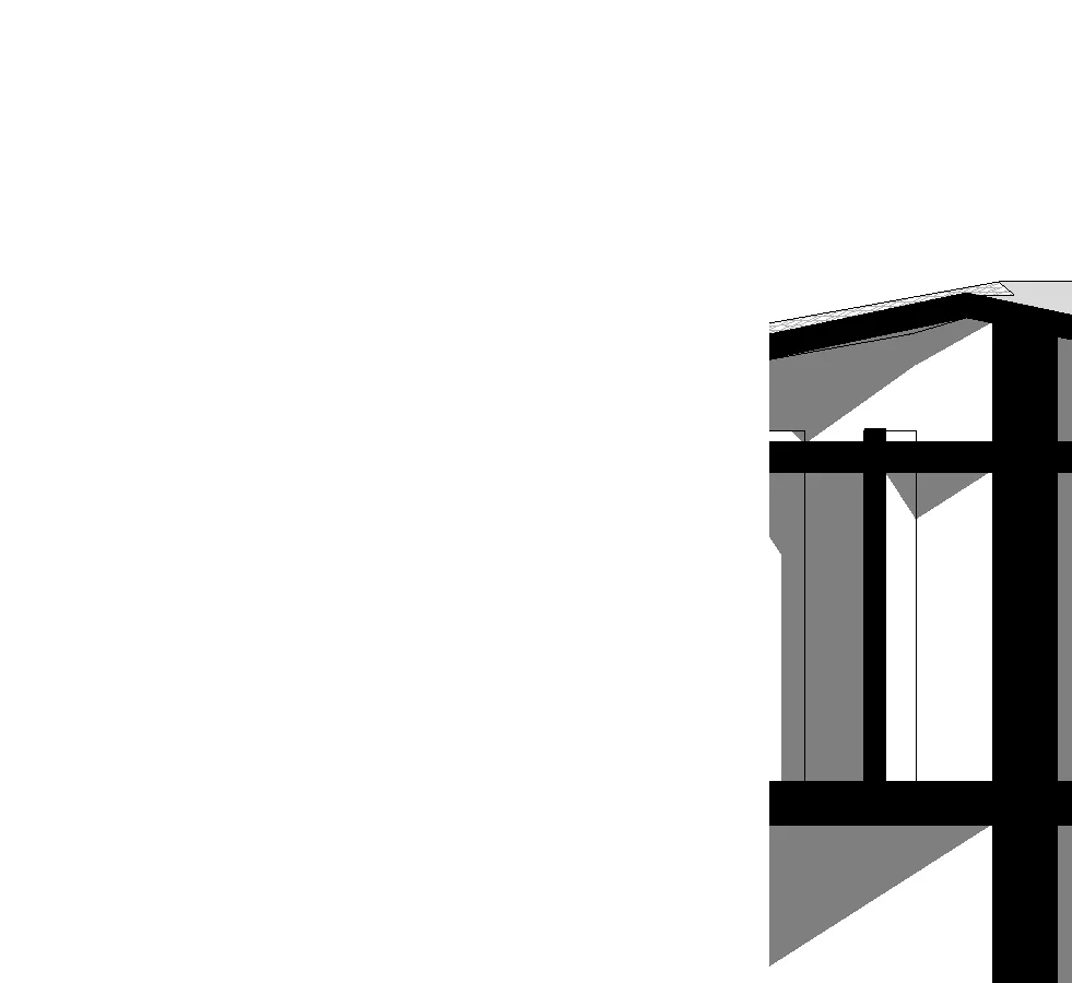 Upper level facade detail showing fiber cement panels and roofline