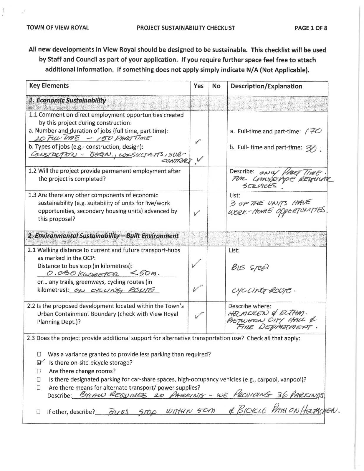 Project Sustainability Checklist Page 1