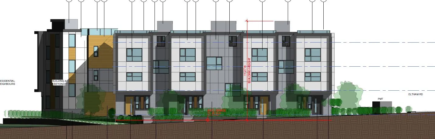 Architectural drawing of the west elevation facing Helmcken Road