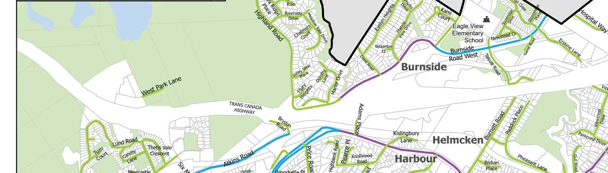 Map section showing the Trans Canada Highway corridor, Atkins and Burnside neighborhoods, and Eagle View Elementary School