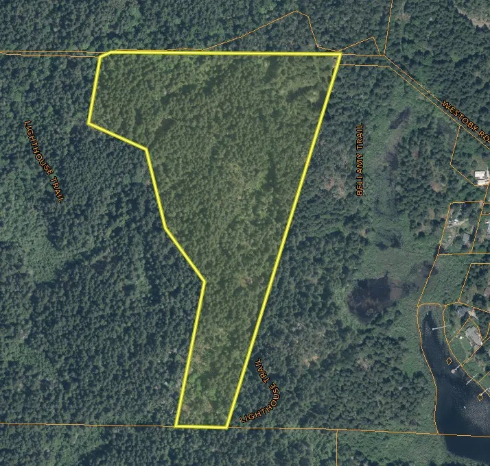 Aerial photo of the subject property shown outlined in yellow