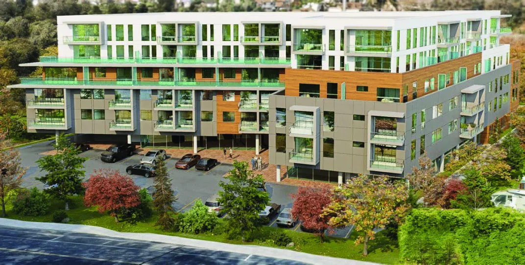 Architectural rendering of the proposed six-storey mixed-use development