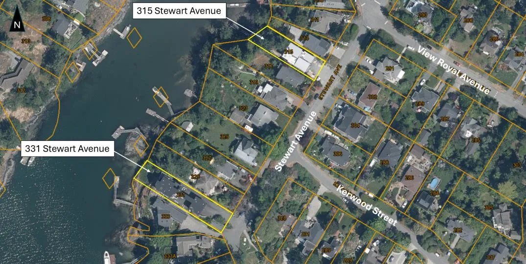 Figure 1. Subject Properties (2023 Air Photo) showing 315 Stewart Avenue and 331 Stewart Avenue