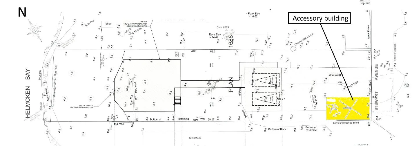 Figure 2. Site plan excerpt from building permit plans showing the location of the accessory building