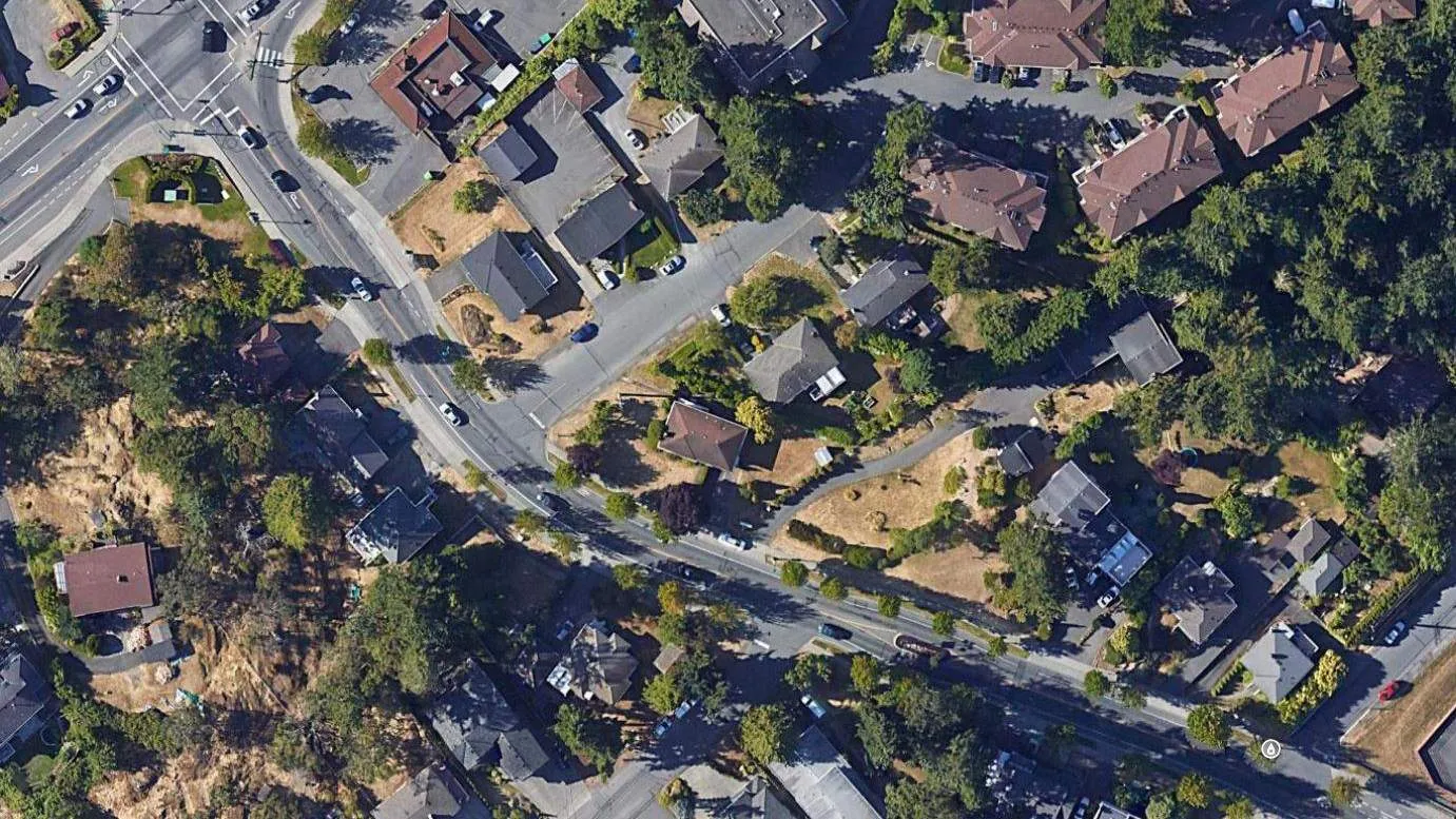 Aerial Context Plan showing the subject site relative to Helmcken Road, Eltham Road, and Island Highway