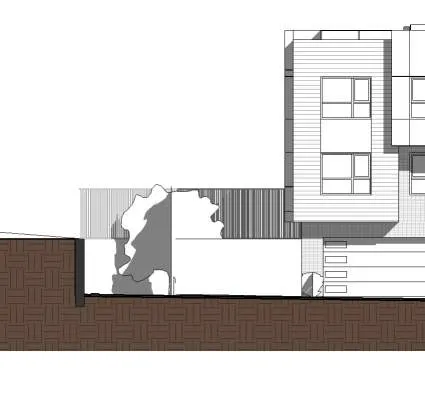 Site Section showing Building 4 and Building 2 cross-section