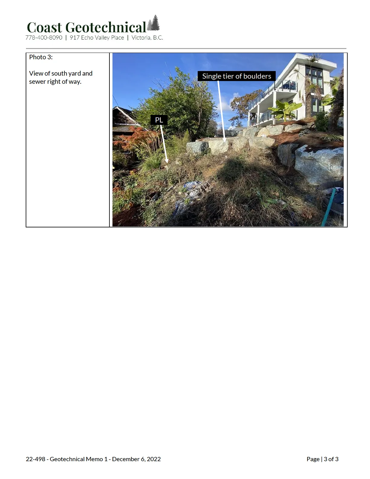 View of south yard and sewer right of way