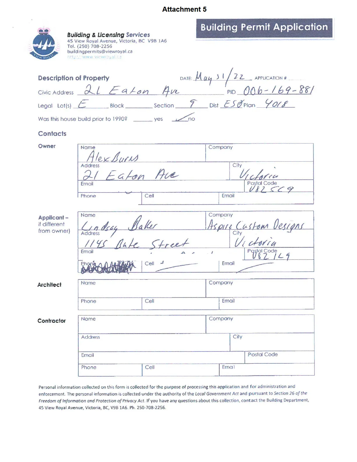 Page 1 of Building Permit Application form