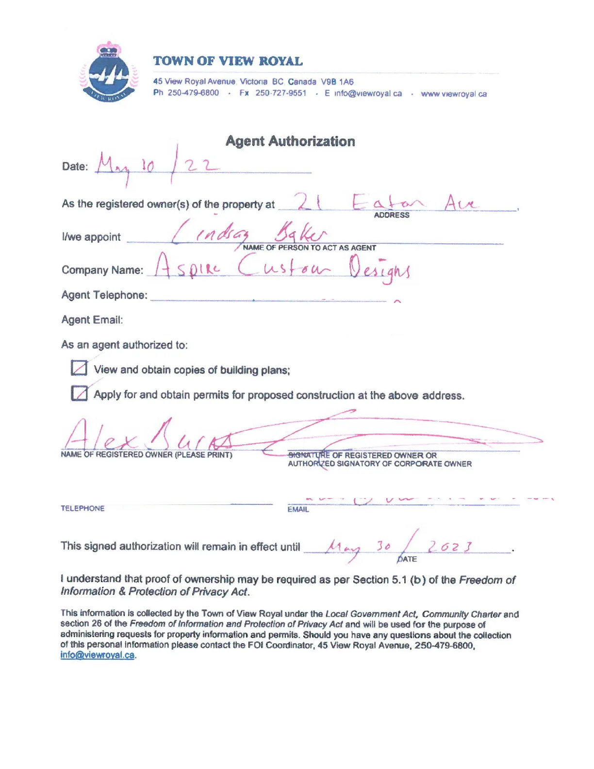 Agent Authorization form