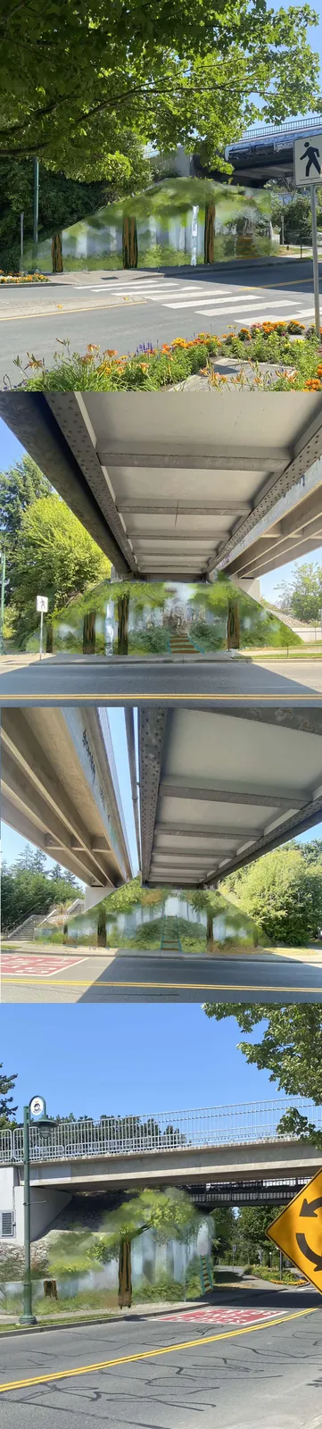 Renderings of Jesse Campbell's mural proposal for the South East Side and North West Side of the bridge
