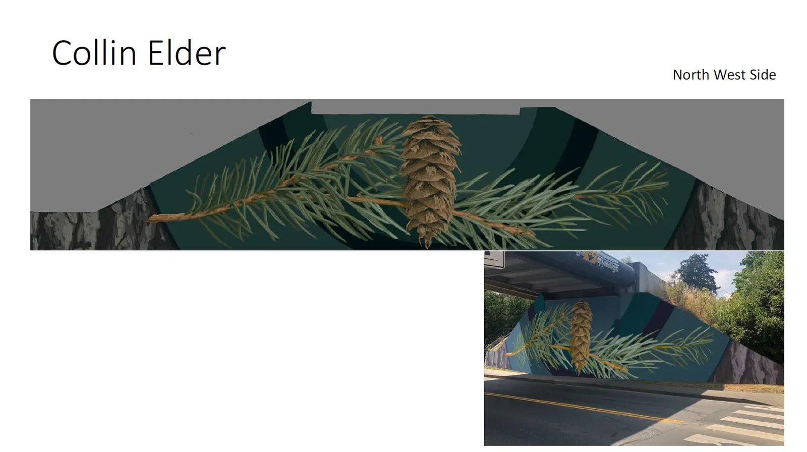 Mural design rendering and mockup for the North West side by Collin Elder