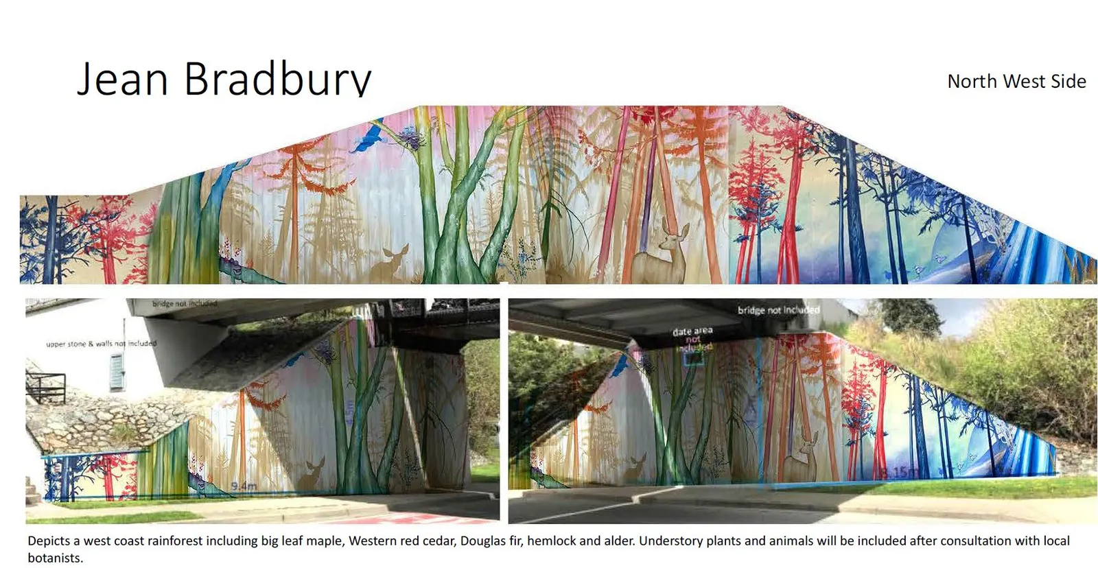 Mural design rendering and mockups for the North West side by Jean Bradbury