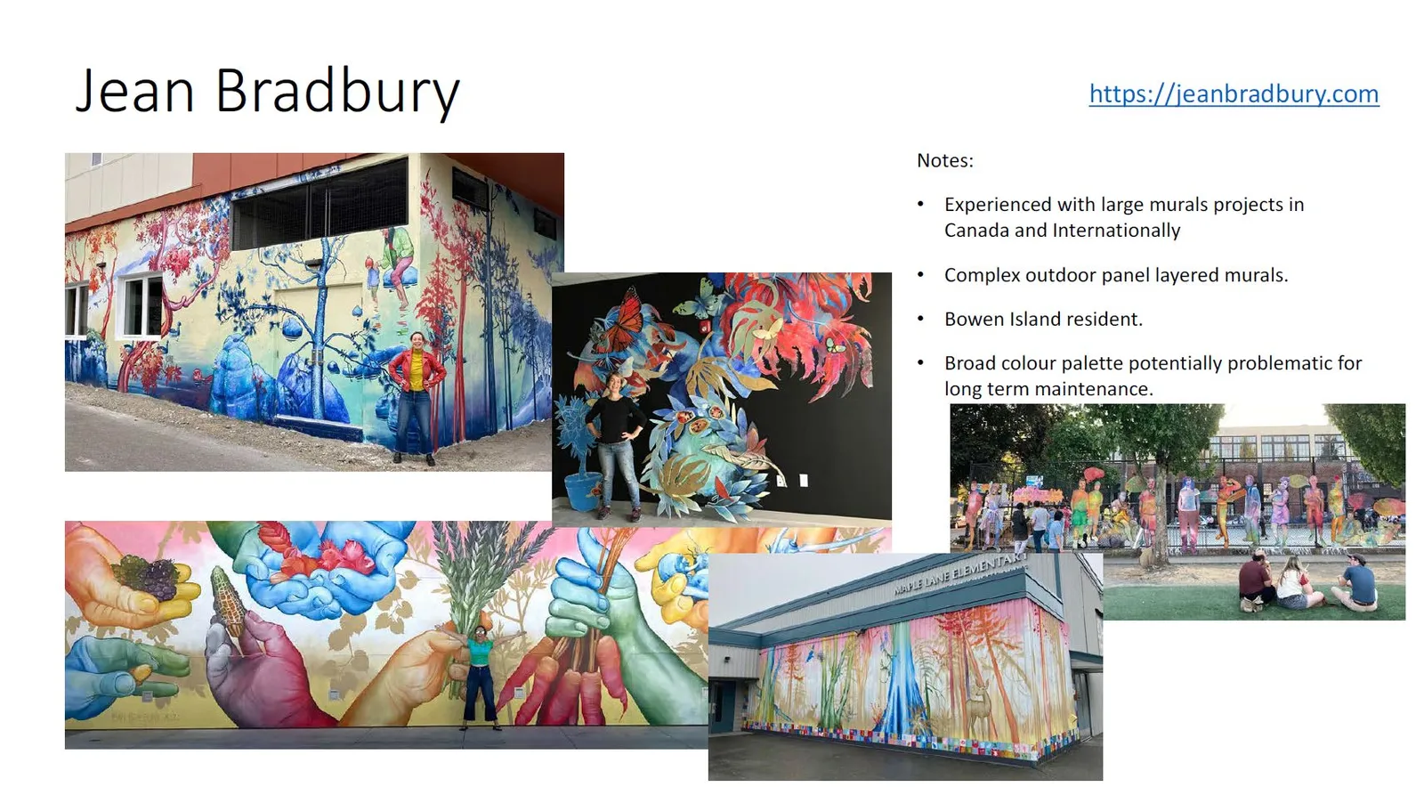 Portfolio of previous mural projects by Jean Bradbury