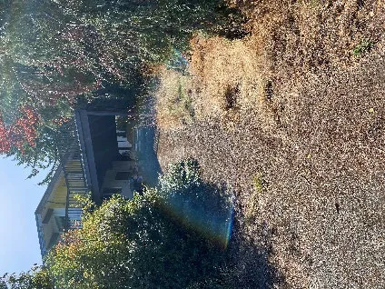 Piles of discarded household items and trash bags in a carport