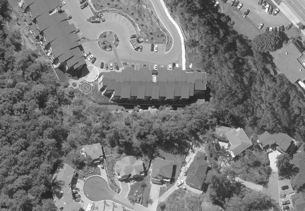 Aerial view of a residential neighborhood
