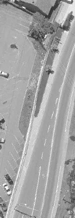 Aerial view of a major road with distinct lane markings