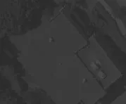 Aerial view of a building roof section