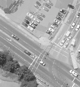 Aerial view of a building roof section