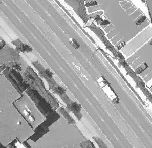 Aerial view of residential properties in a wooded setting