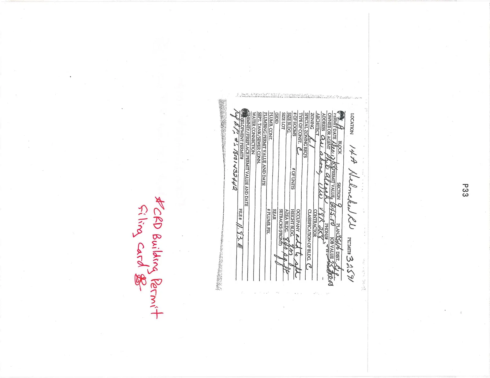 CRD Building Permit filing card for 14A Helmcken Rd