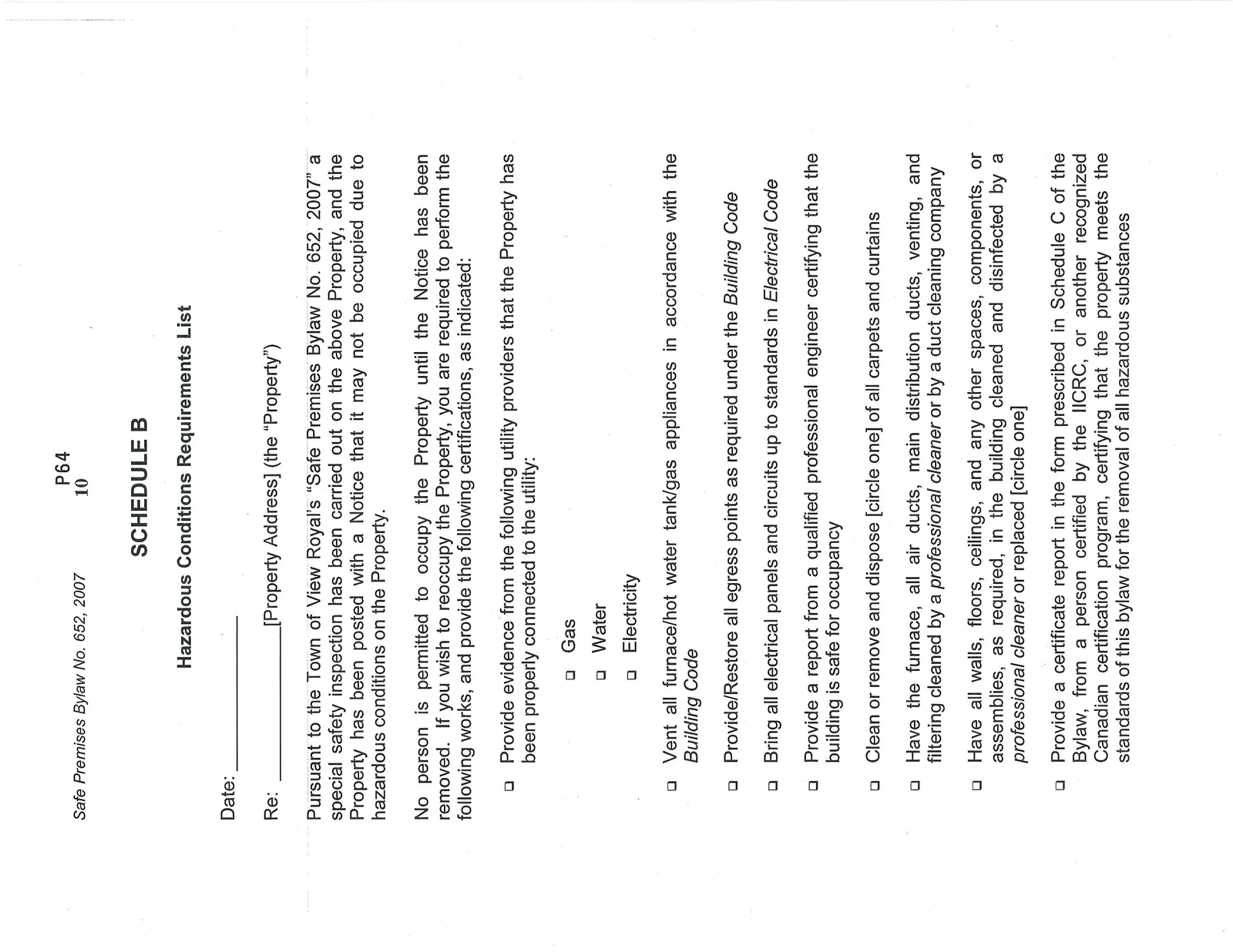 Hazardous Conditions Requirements List form page 1