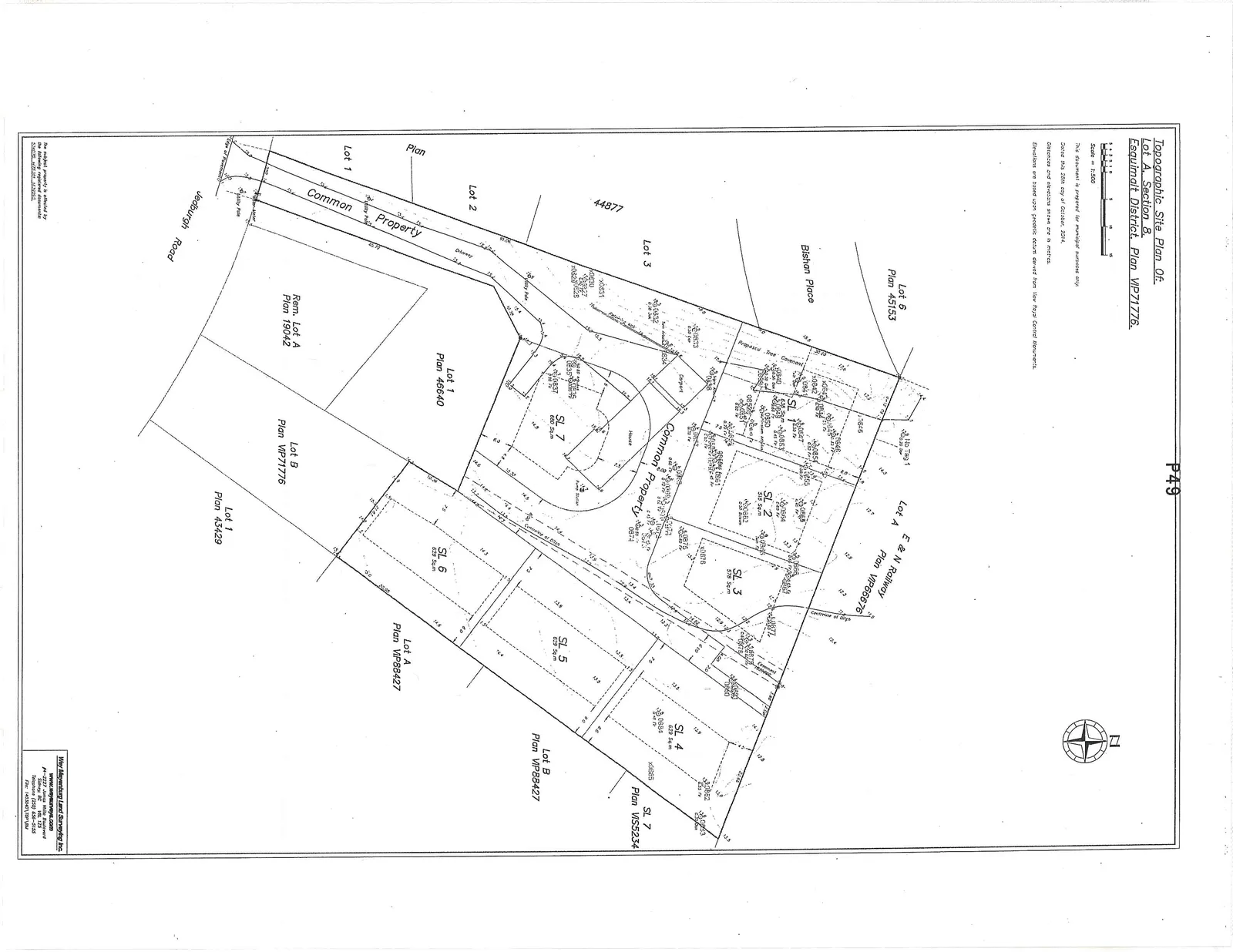 Topographic site plan map showing lots SL 1 through SL 7, common property, and surrounding parcels including Bishan Place and Jedburgh Road.