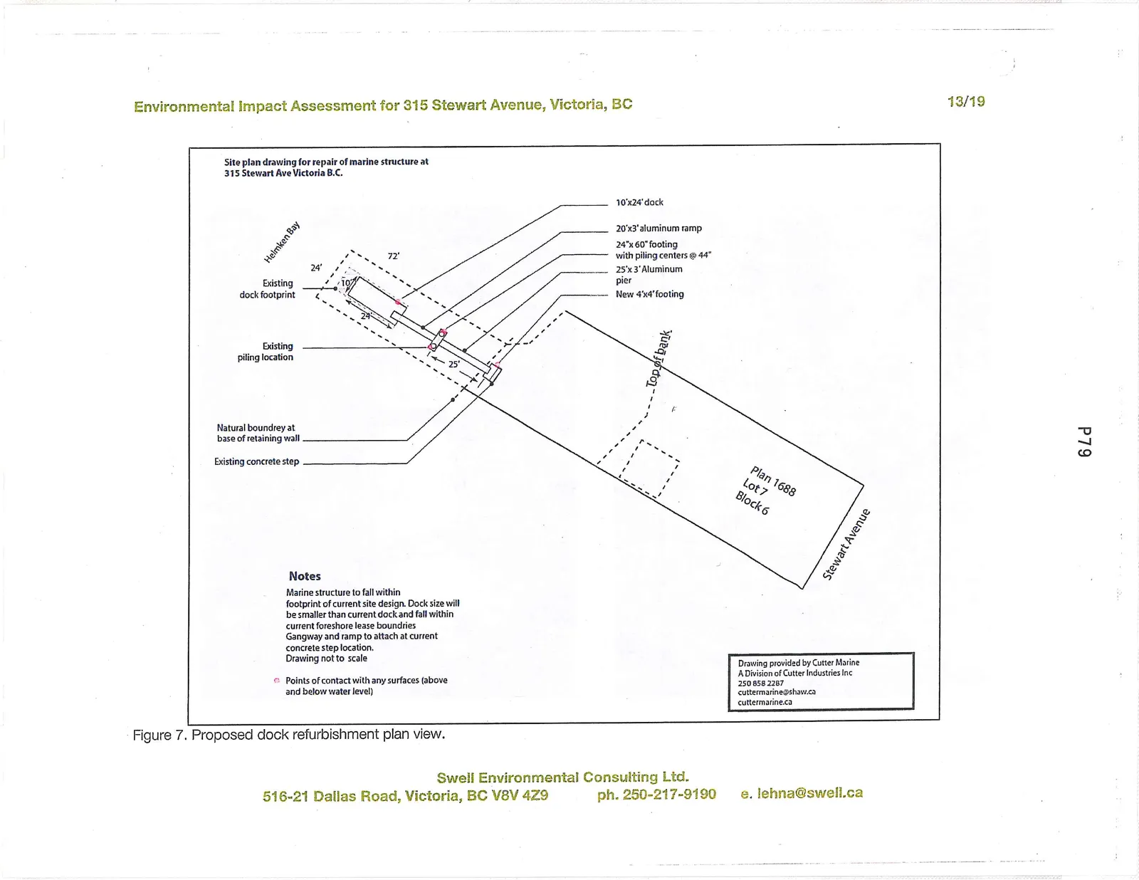 Figure 7. Proposed dock refurbishment plan view. Site plan drawing for repair of marine structure at 315 Stewart Ave Victoria B.C.