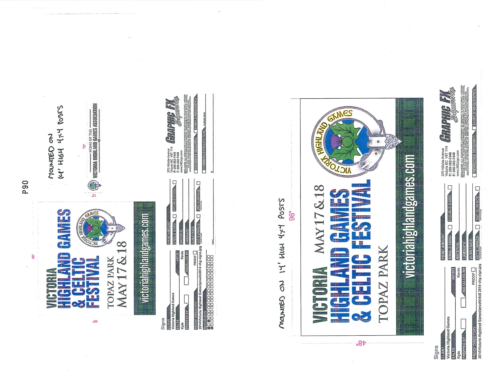 Rendering of two sign designs: a 96" x 96" square sign and a 78" x 12" rectangular banner-style sign