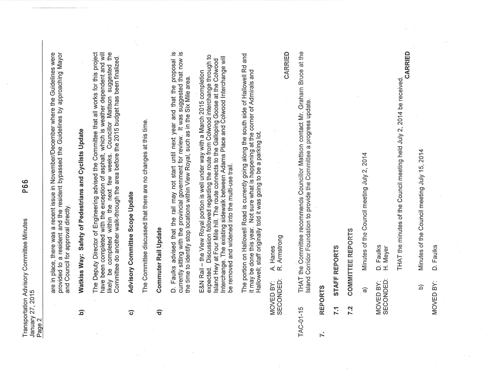 Second page of Transportation Advisory Committee meeting minutes for January 27, 2015