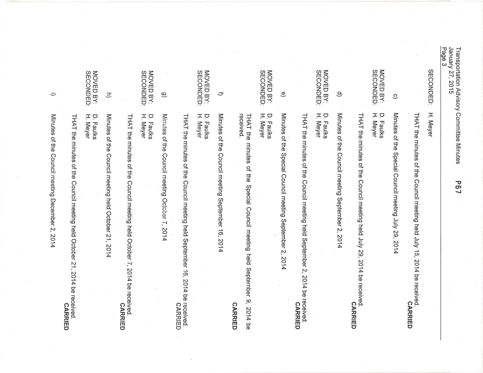 Third page of Transportation Advisory Committee meeting minutes for January 27, 2015